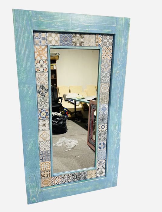 Lustro drewniane z kafelkami w stylu arabskim marokańskim 180x100 cm.