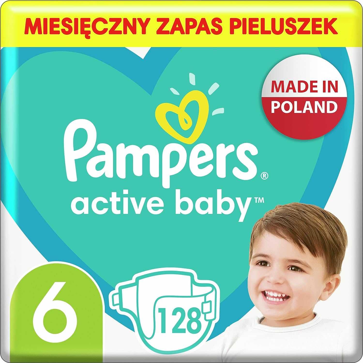 Pampers Pieluchy Rozmiar 6 (13-18kg), Active Baby Pieluszki, 128 Sztuk