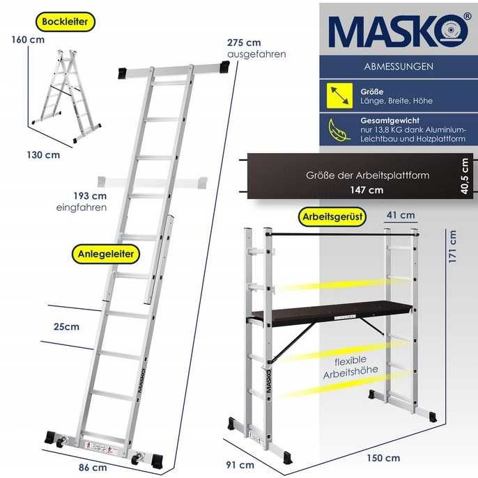 Drabina MASKO aluminium 6 do 150 kg