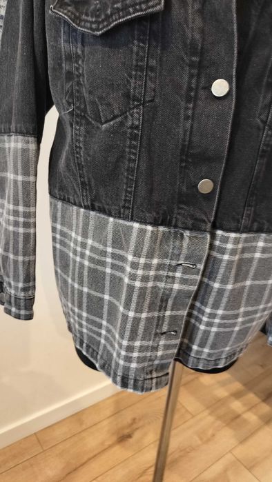 Kurtka damska 40 katana miękki jeans Boohoo połącznie z kratką L