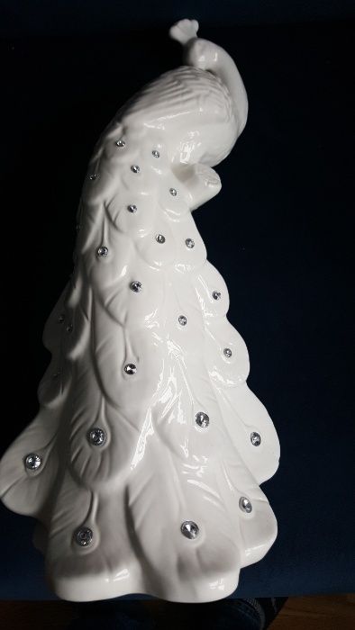 Figurka duży  piękny biały Paw zdobiony kryształkami