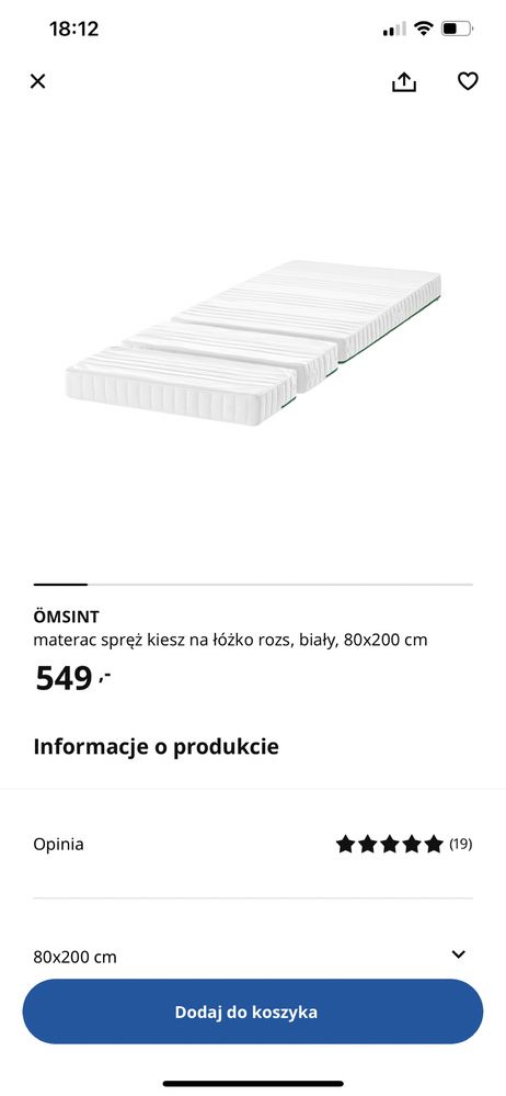 Łóżko Minnen i materac Omsint