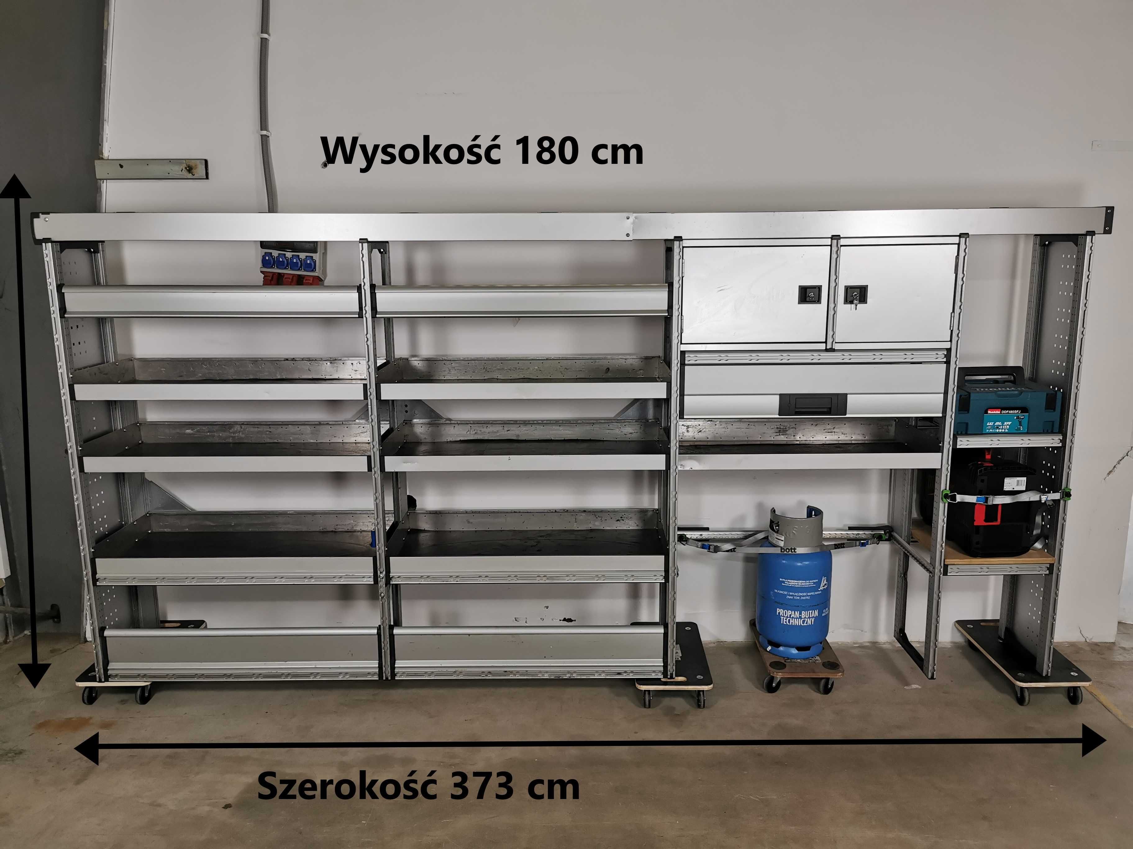 Regały szafki półki do busa zabudowa serwisowa warsztatowa ZESTAW BOTT