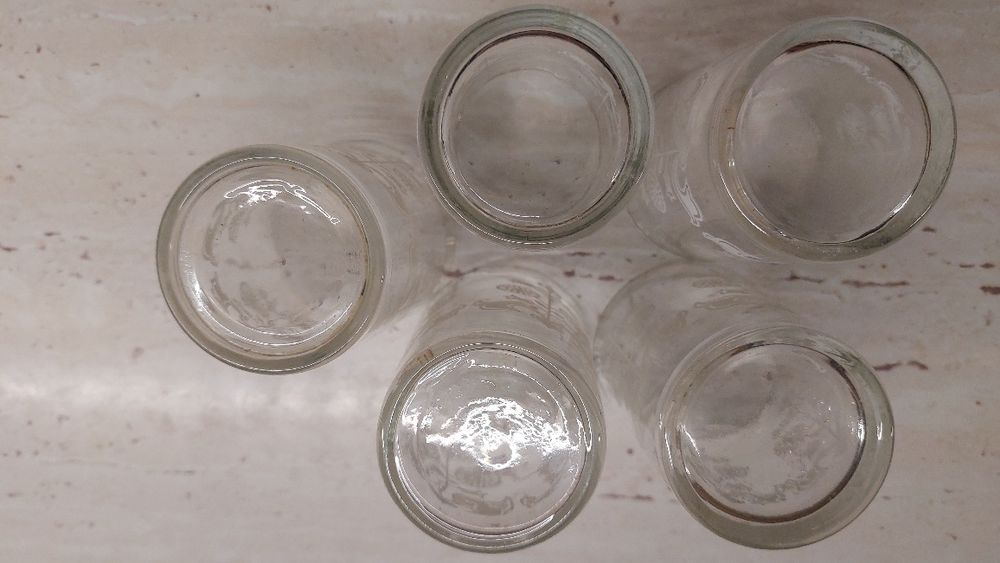 5 szklanek z białym zdobieniem nadrukiem stare