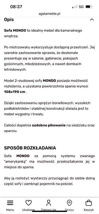 Sofa rozkladana zakupiona rok temu w Agata meble niezniszczona