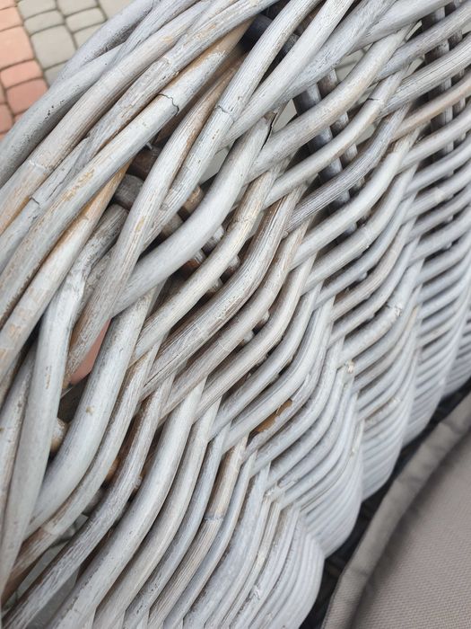 Meble ogrodowe 6 foteli z naturalnego rattanu + stół z drzewa tekowego