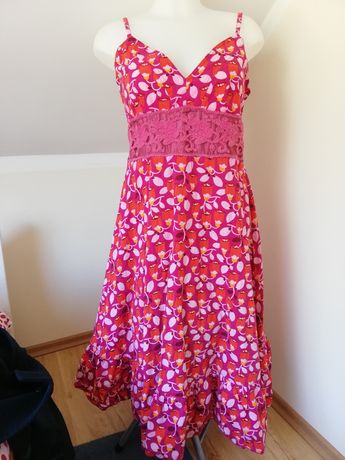 Bawełniana sukienka midi 40 L w kwiaty retro vintage na ramiączkach