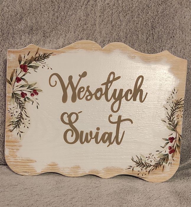,,Wesołych Świąt,, drewniana świąteczna tabliczka rekwizyt foto