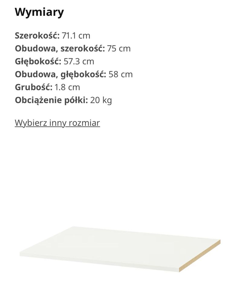 Ikea komplement półka biała do szafy Pax  75 cm