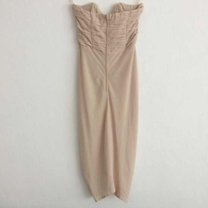 H&M sukienka beż pudrowy róż nude marszczenia elegancka XS 34 S 36