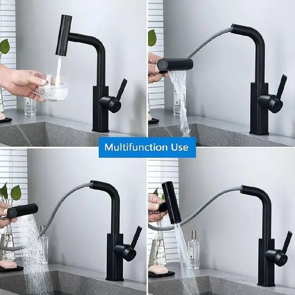 Змішувач на кухню з витяжною лійкою чорного кольору Epelli Nero