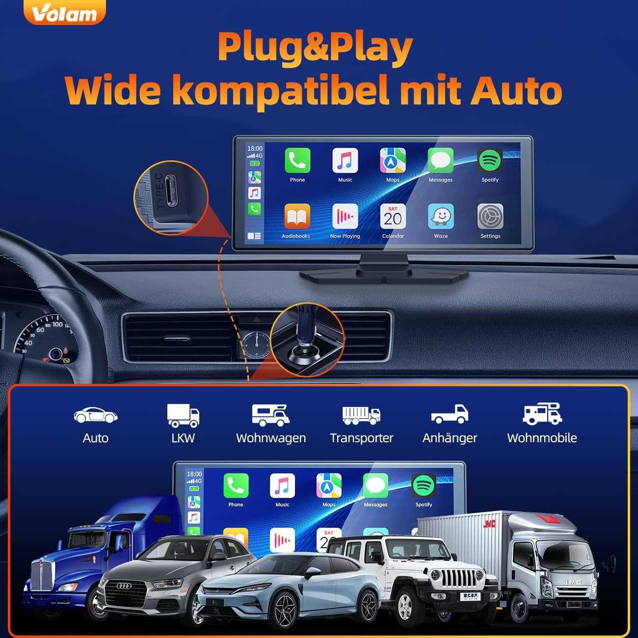Ecrã Carplay e Android Auto para Carro!