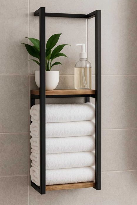 Półka wieszak na ręczniki ścienny NERO