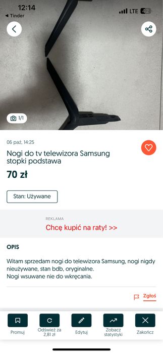 Nogi Samsung stopki do telewizora