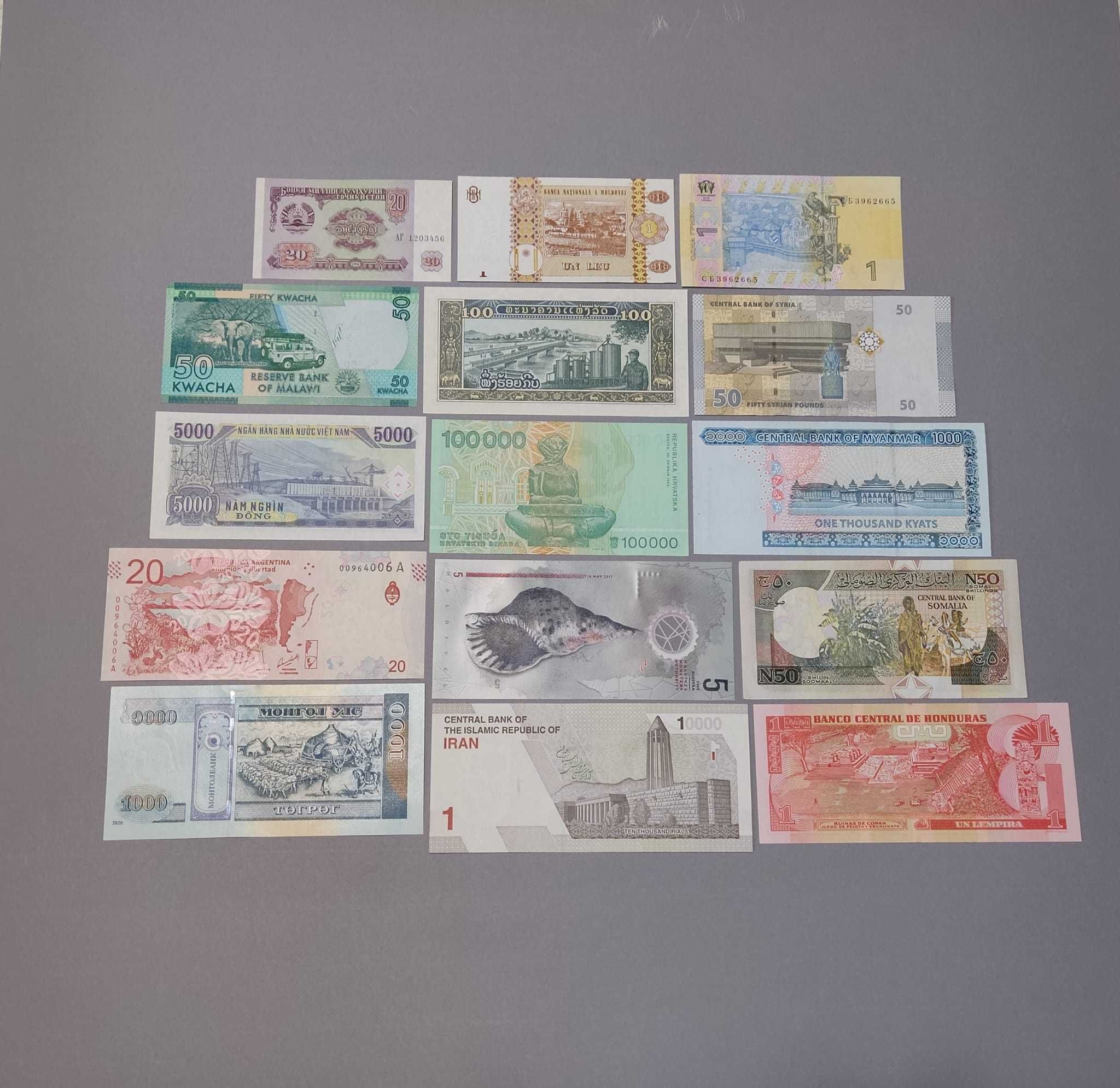 Zagraniczne banknoty 15 szt. UNC