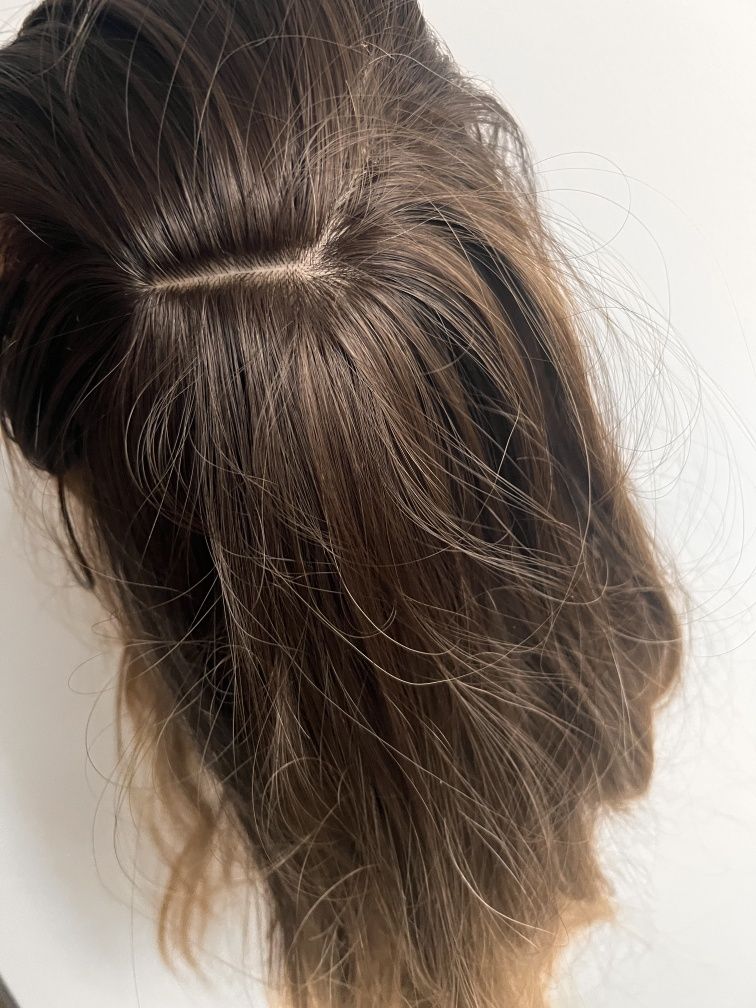 Peruka włosy długie grzywka chłodne blond ombre brąz nowa popielate
