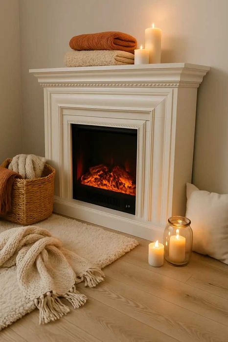 Електричний камін Elizabet White,Bluetooth,звук потріскування дров