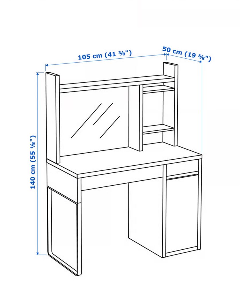 Biurko MICKE z nadstawką, IKEA, biały, 105x50 cm + 105x65 cm
