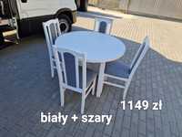 Nowe: Stół okrągły + 4 krzesła,  biały + szary , dostawa PL