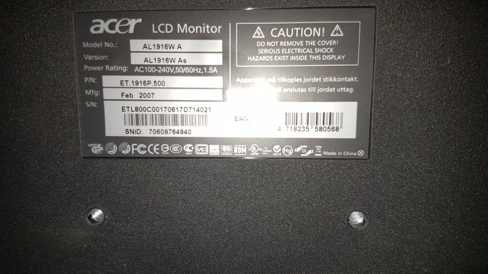 Monitor LCD Acer 19" 100% sprawny.