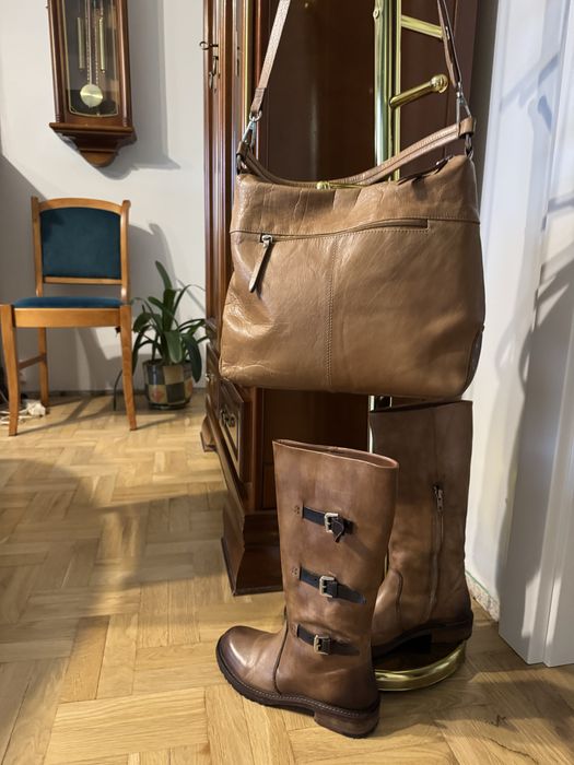 Komplet ze skory naturalnej kozaki damskie 37 i torba