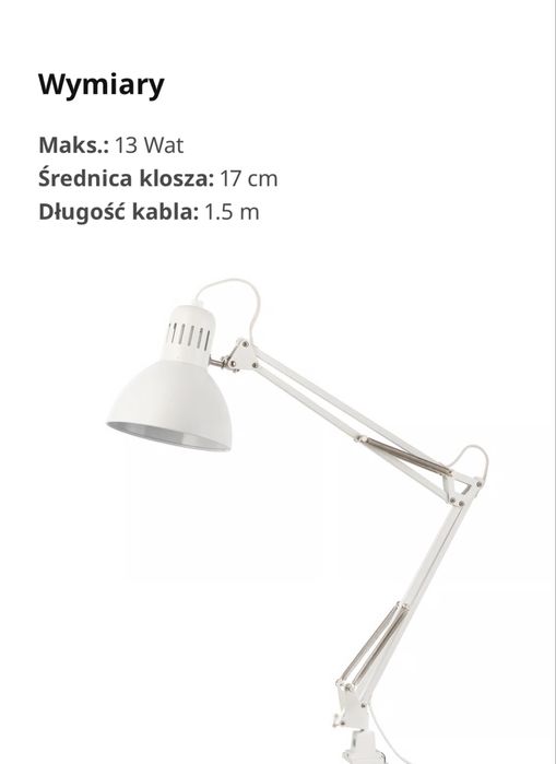 Lampka biurowa ikea tertial biała