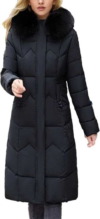 PIKOWANY PŁASZCZ ZIMOWY ocieplany z kapturem futerkiem rozm M miętowy