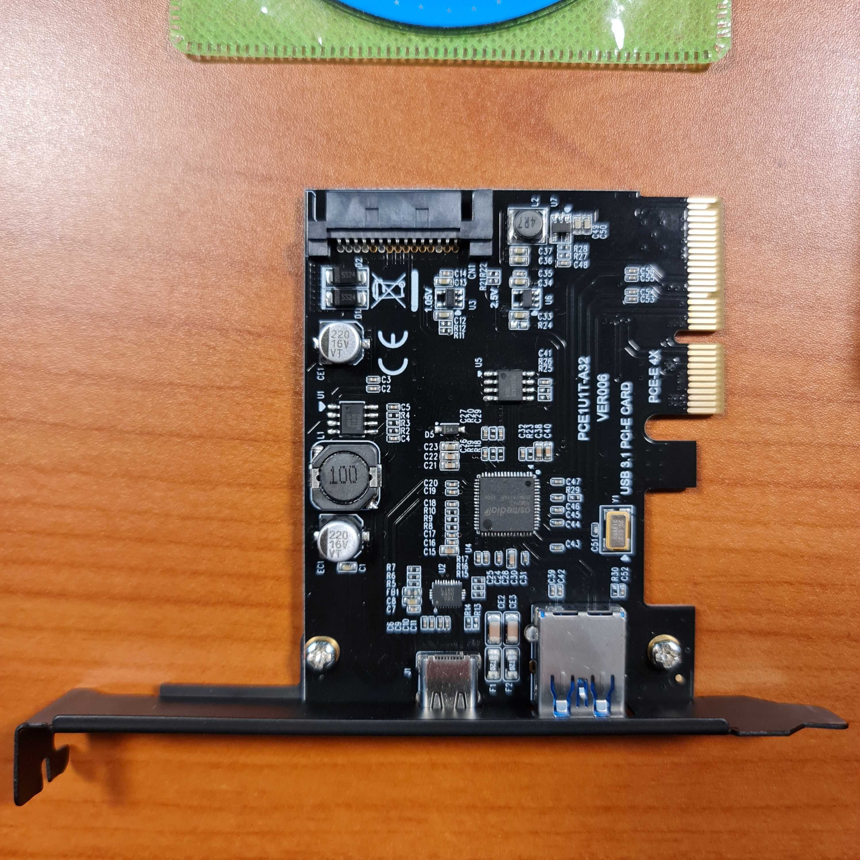 Placa interna PCI-E com USB-A e USB-C 3.1 ASMedia 3142 nova