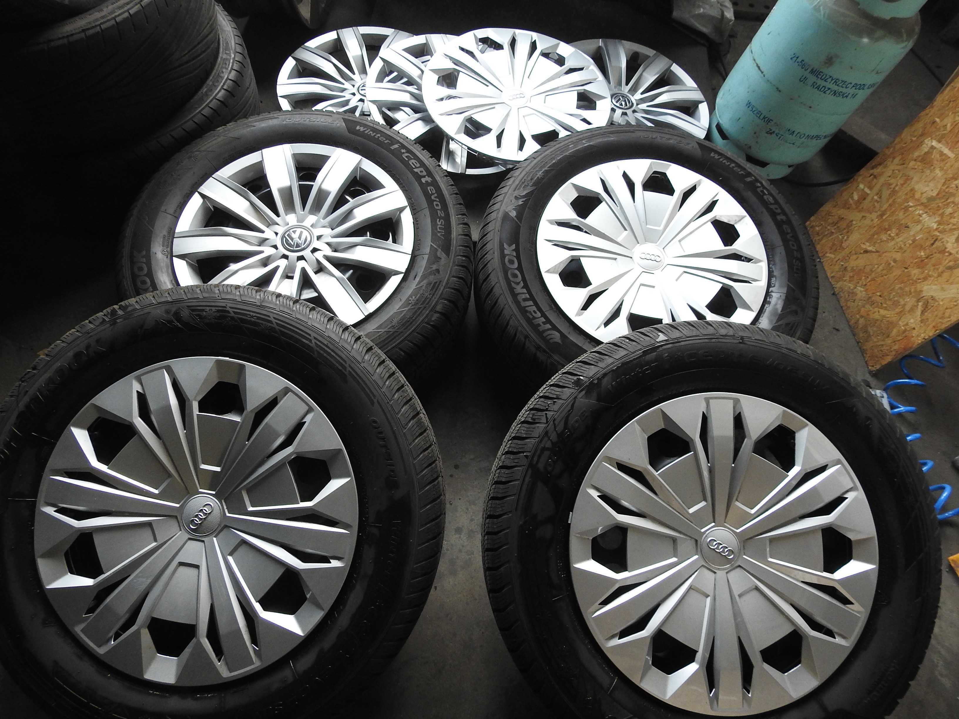 4xFELGI  17'' 5x112 AUDI VW ORYGINAŁ et38 6,5J Demo 21rok Kołpaki