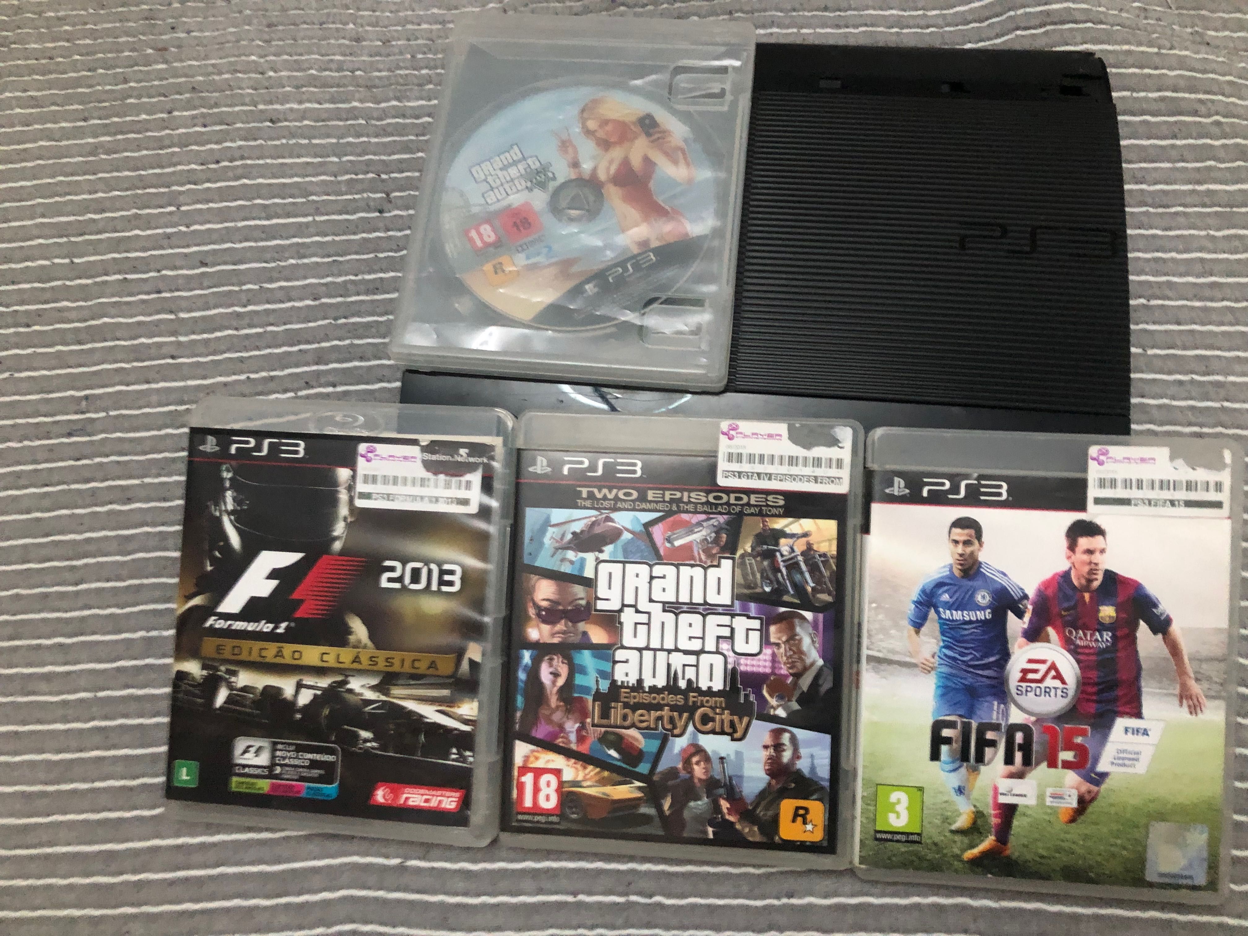 Ps3 / PlayStation 3 + 4 jogos  (Gta5 Gta4   Fórmula 1 2013 e FIFA 15