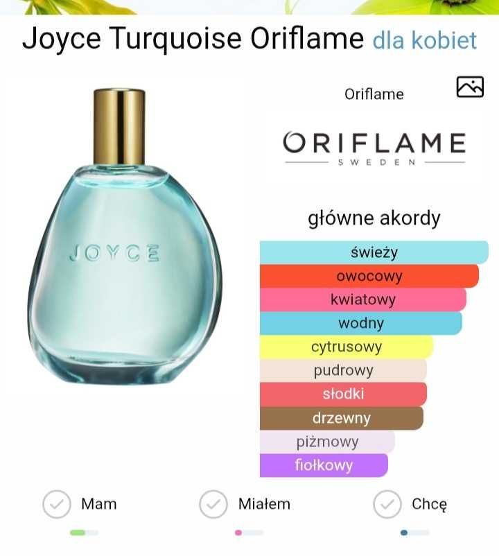 Perfumy damskie Joyce Turquoise Oriflame świeży zapach na lato
