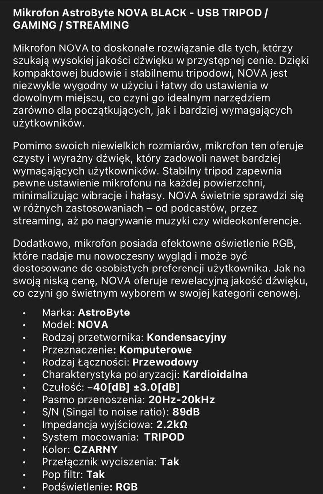 Mikrofon gamingowy RGB AstroByte