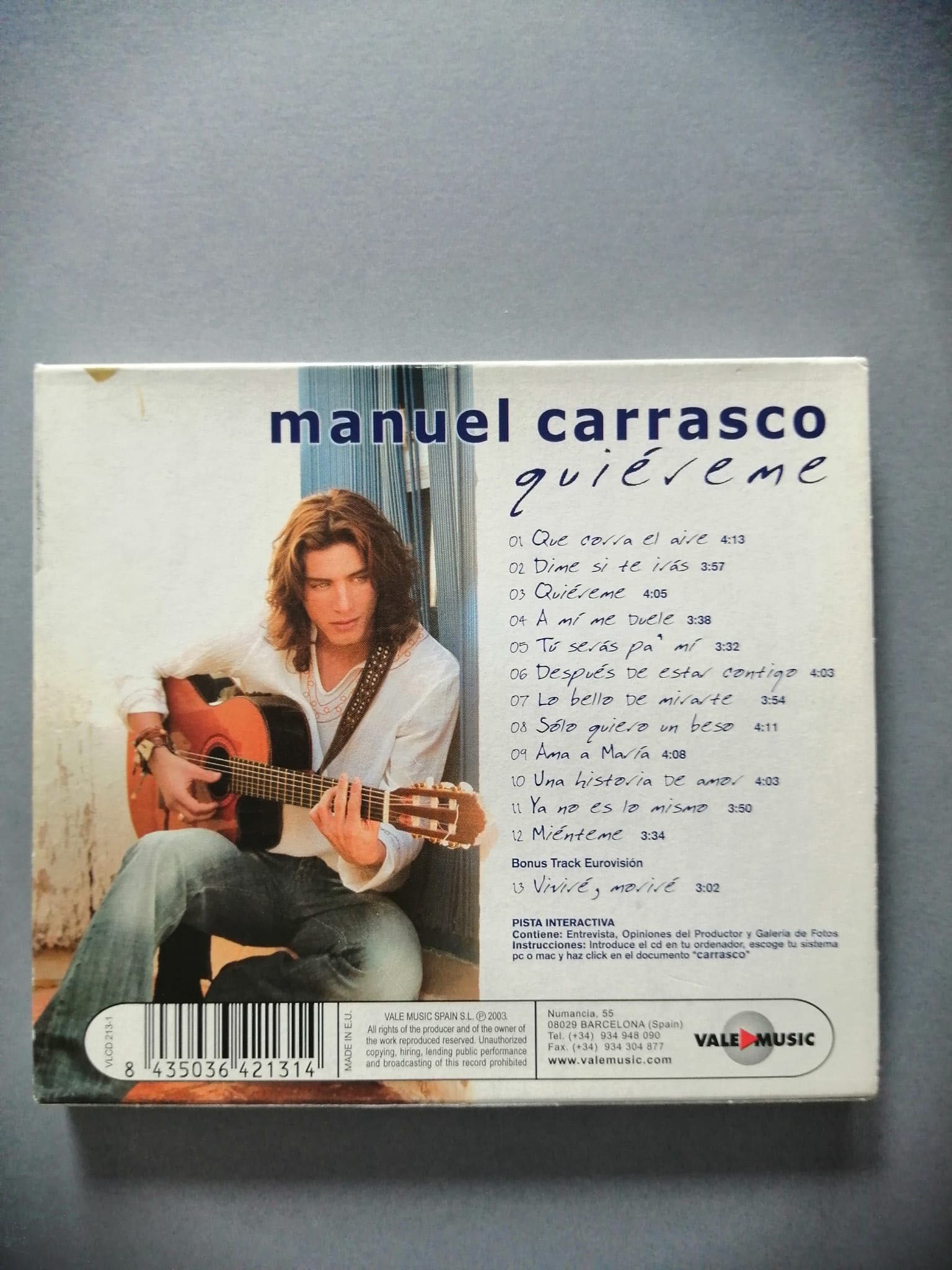 Płyta CD, Manuel Carrasco, Quiereme