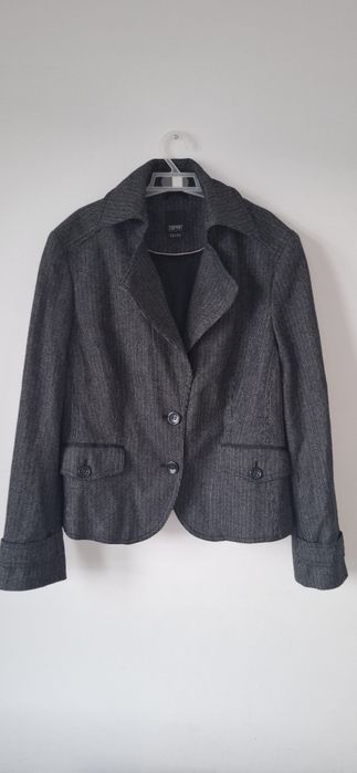 Czarny grafitowy żakiet damski blezer Esprit 44 welna owcza jedwab