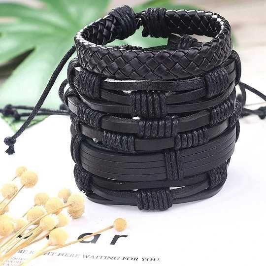 Conjunto de 24 pulseiras de couro entrançado para homem