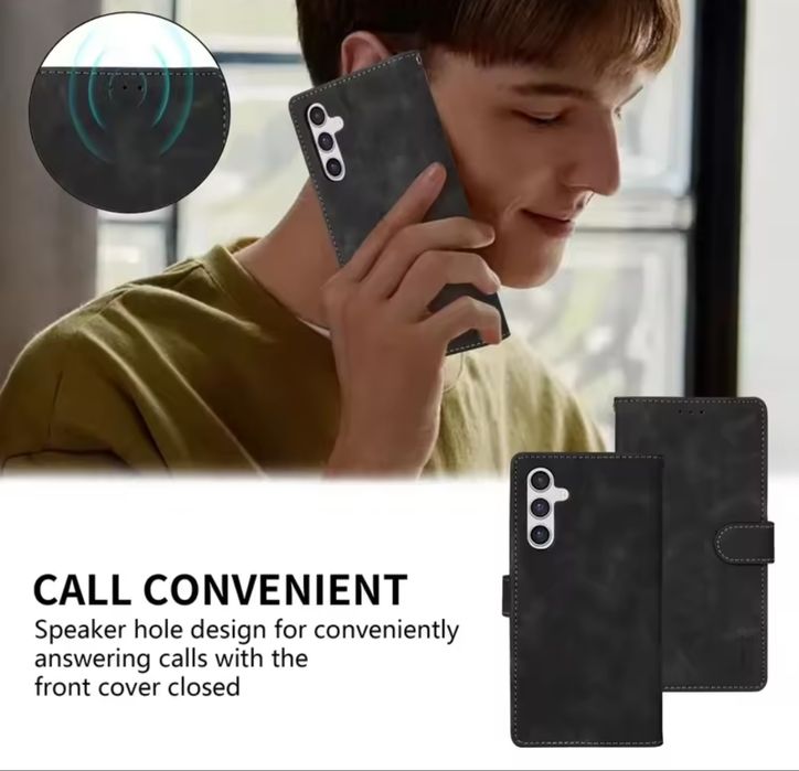 Czarne skórzane etui- portfel Samsung s23