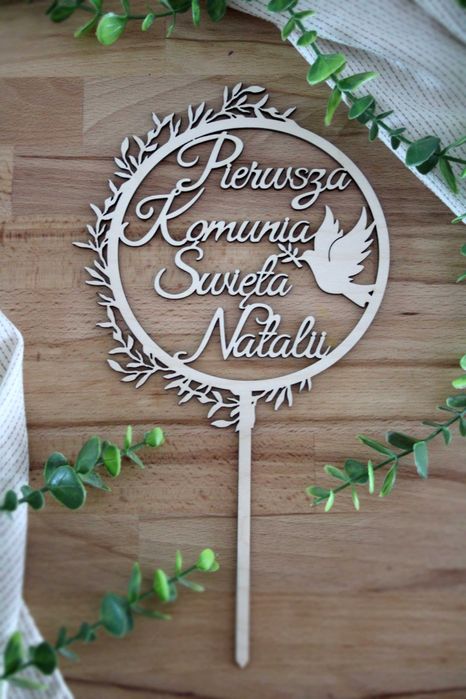 Komunijny Topper na Tort Pierwsza Komubia Święta + imię