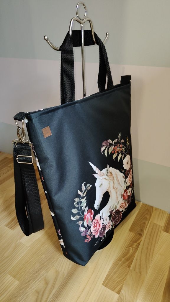Torebka jednorożec i kwiaty torba z jednorożcem HandMade duża torba