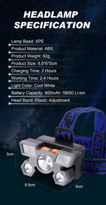 фонарь  налобный LED T501 silver