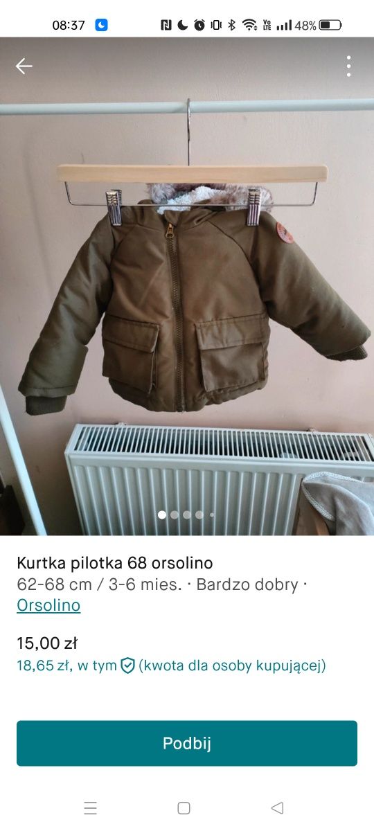 Kurtka pilotka dla niemowlaka