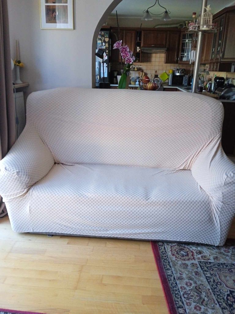 Beżowa / szara SOFA 180 x 110 x 60 cm stan dobry + nowy pokrowiec