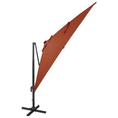 vidaXL Parasol wiszący z lampkami LED i słupkiem, terakota, 300 cm
