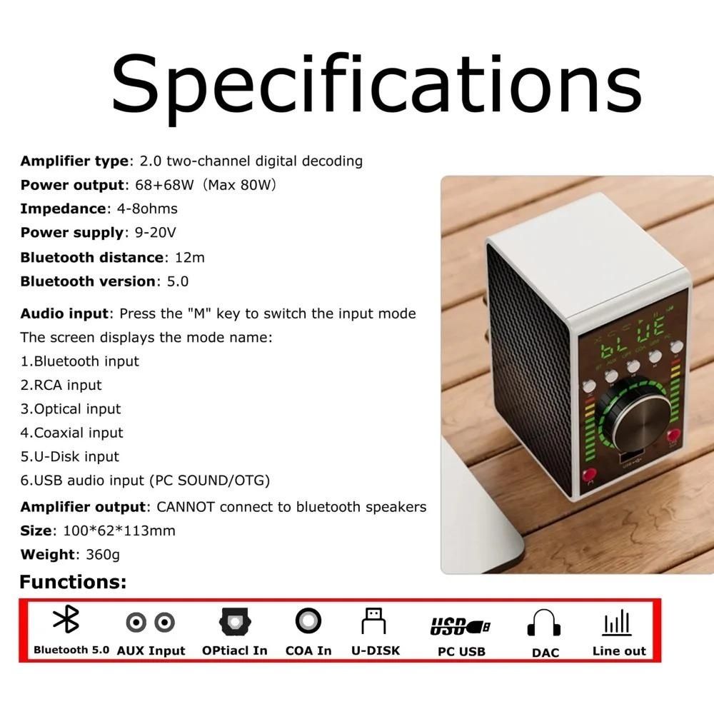 Мини аудио HiFi Bluetooth 5.0 усилитель