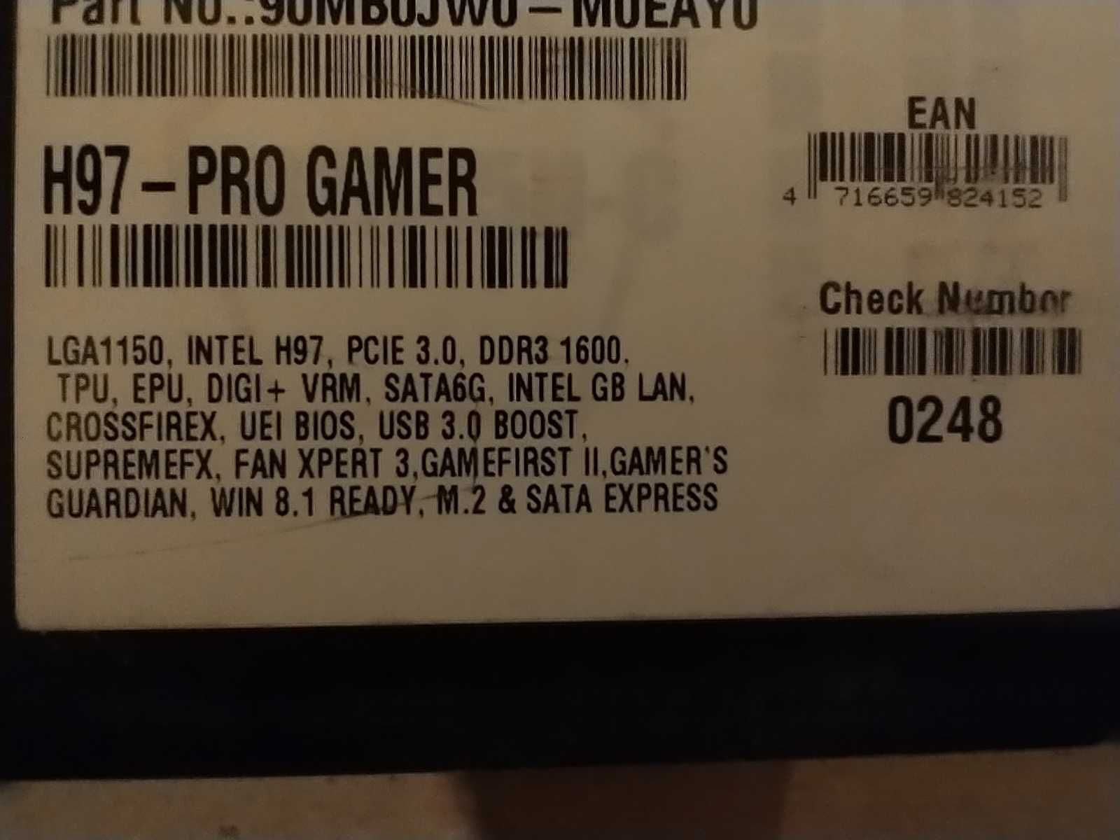 płyta główna Asus H97-PRO GAMER + CPU i5 4460 + RAM 16GB DDR3