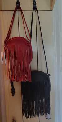 2 torebki damskie -dziewczęce z frędzlami czerwona i czarna