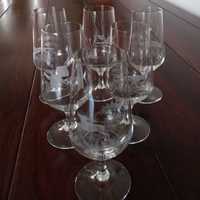 Kryształowe szklanki pokale do piwa z grawerem myśliwskim, lata 60 WMF