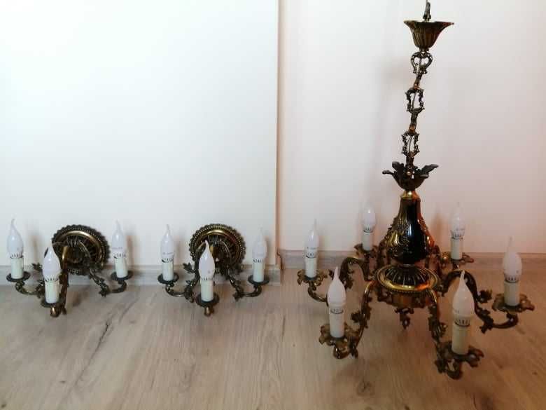 Żyrandol mosiężny i 2 kinkiety