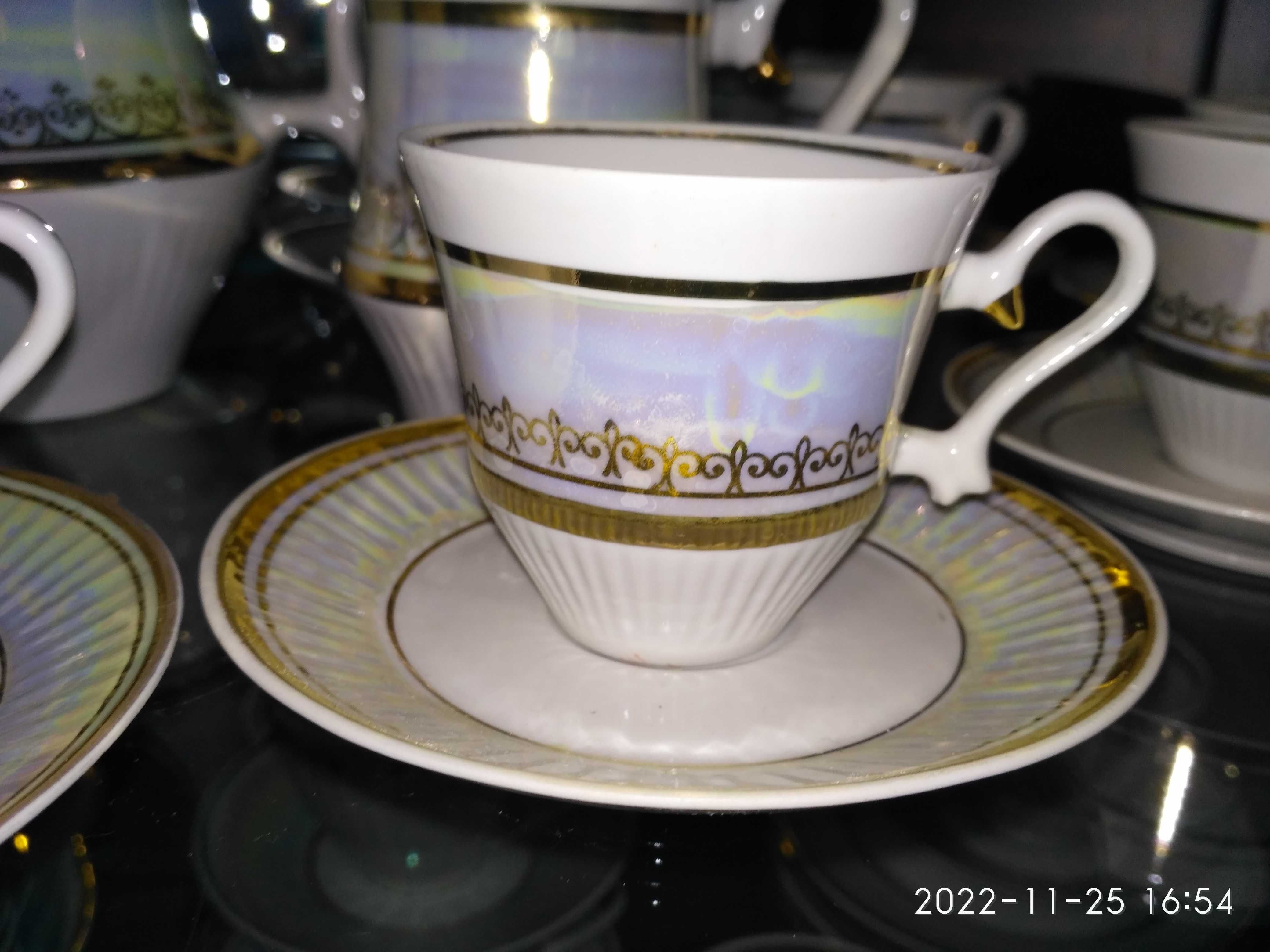 Фарфор кофейный сервиз с позолотой 15 предметов порцеляна чашка сервіз