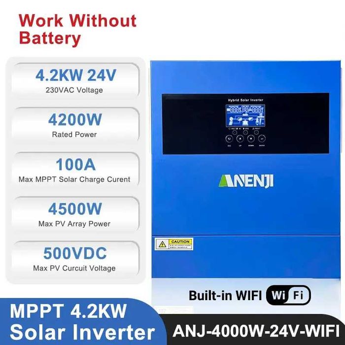 Гібридний інвертор Anenji 4 кВт (4,2 кВт) 4200ВА 24В з WiFi