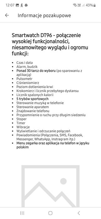 Zegarek Smartwatch DT96 damski